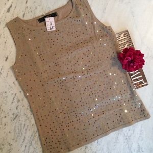 NEW Beige Nude Tan Sleeveless Sequin Top Size Small